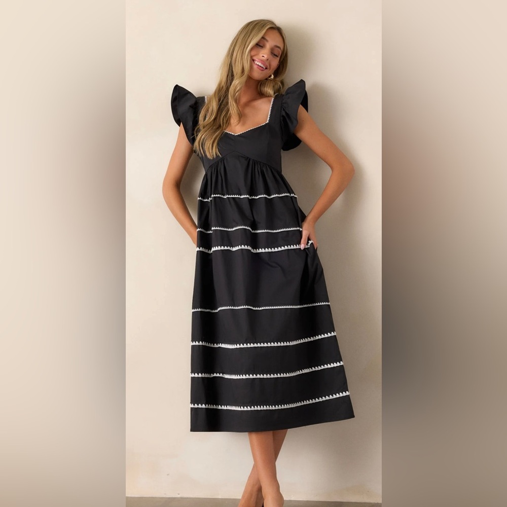 STRUT & BOLT - CAN'T LIVE WITHOUT BLACK STRIPE TIERED MIDI DRESS
